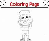 Little Boy eating watermelon coloring Page For Kids And Adults 44760753  sketch template