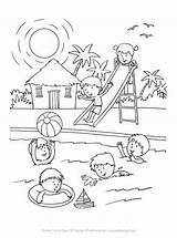 Fun At The Pool Coloring Page  Summer coloring pages sketch template