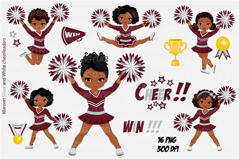 Maroon Silver and White Cheerleaders Graphic by Alefclipart · Creative Fabrica