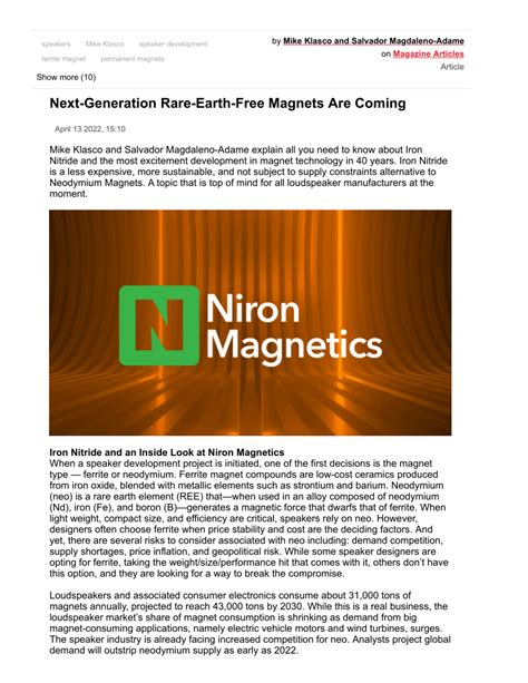 (PDF) Clean Earth Magnet Technology - Iron Nitride - The Biggest News in Magnets in 40 Years