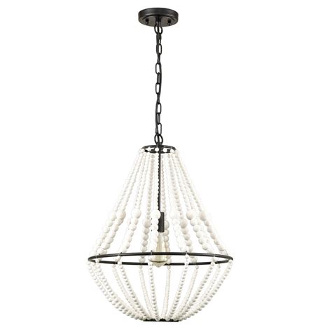 Rustic Wood Beaded Chandelier Distressed Off-White Finish