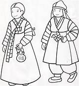 South Korean Traditional Hanbok sketch template