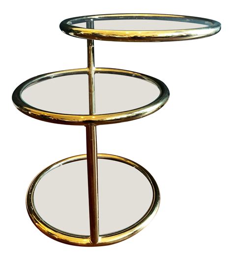 Vintage 1970's Bright Brass and Glass 3-Tier Swivel Side Table on Chairish.com | Side table ...