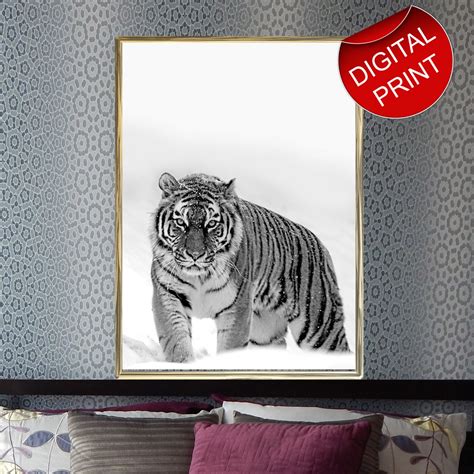 Black and White Tiger Print Digital Download. Tiger Art Printable Wall Art Safari Animal Prints ...