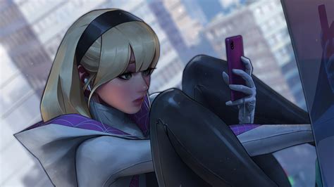 2048x1152 Spider Gwen Using Phone Wallpaper,2048x1152 Resolution HD 4k Wallpapers,Images ...