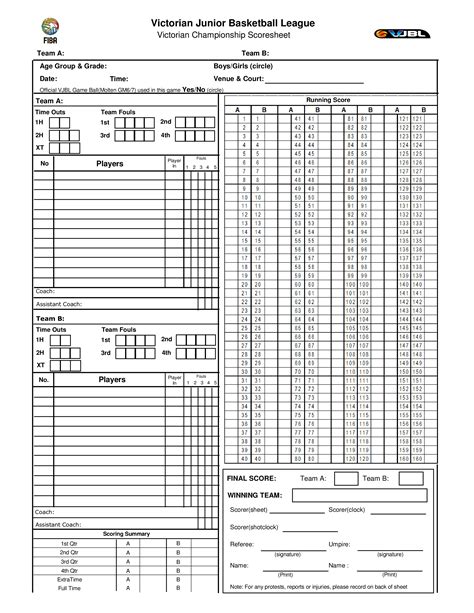 Basketball Score Sheet Printable