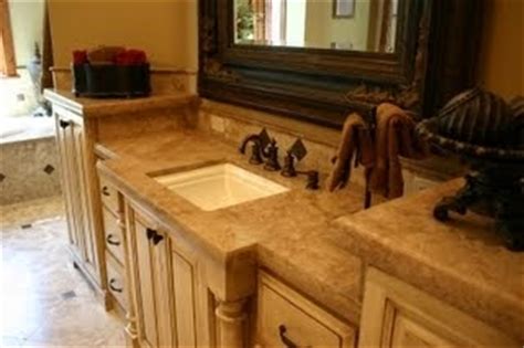 The Granite Gurus: Noce Travertine Bathroom Vanity with a Half Moon Edge Detail