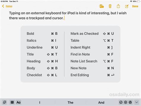 14 Notes App Keyboard Shortcuts for iPad