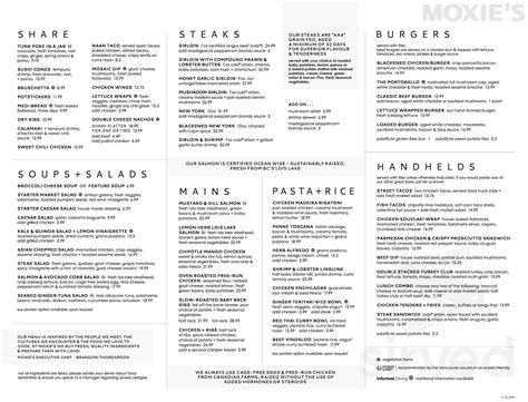 Moxie's Grill & Bar menu in St. John's, Newfoundland and Labrador