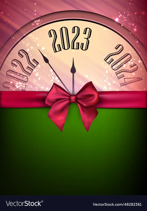 Clock showing 2023 with red ribbon bow Royalty Free Vector