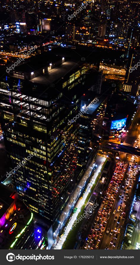 Aerial view of building or city in Night time Stock Photo by ...