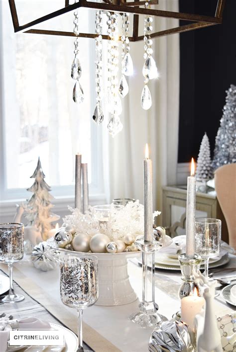 A WINTER WHITE AND SILVER HOLIDAY TABLESCAPE