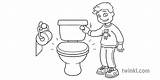 Boy Flushing Toilet Using Bathroom Potty Training USA KS1 Black And  sketch template