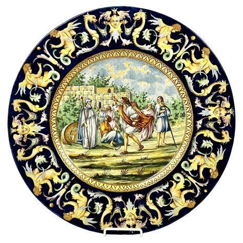 20th Century Italian Painted Majolica Barbotine Wall Charger with Saint John For Sale at 1stDibs