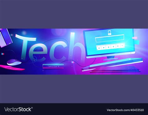 Tech banner of desktop computer Royalty Free Vector Image