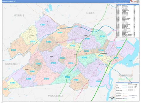 Union County, NJ Wall Map Color Cast Style by MarketMAPS - MapSales