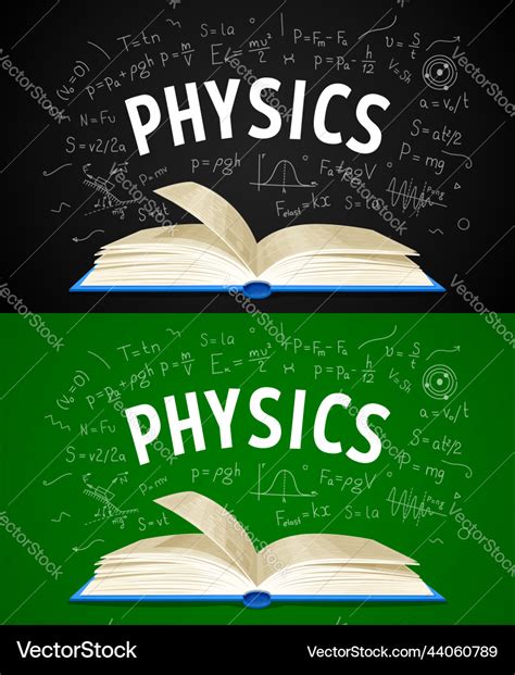 Physics textbook formulas on school blackboard Vector Image