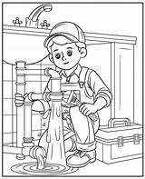 Plumber Fixing Sink coloring Page sketch template