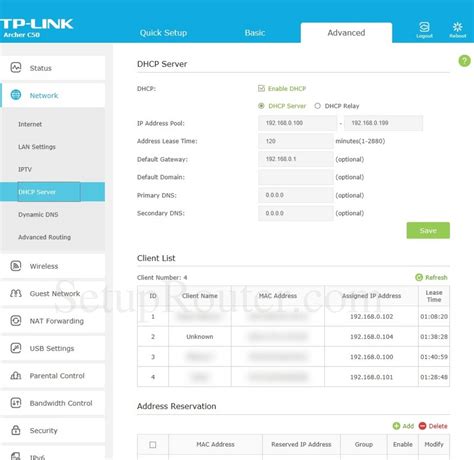TP-Link Archer C50 Screenshot DHCPServer