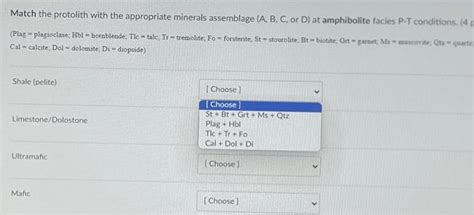 Solved Match the protolith with the appropriate minerals | Chegg.com