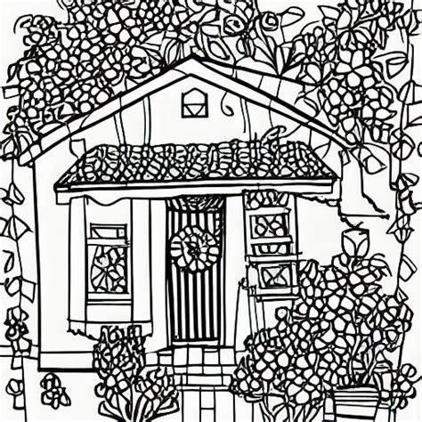 Digital Graphic of a House with Flowers Line Art · Creative Fabrica