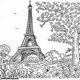 Springtime In Paris With Eiffel Tower 2 Coloring Page  For sketch template