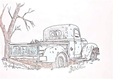 Rusty Old Truck Drawing by Janet Moss