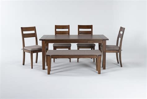 Elle Brown Rectangular Wood 65" Kitchen Dining Table With Bench + Side Chair Set For 6 | Living ...