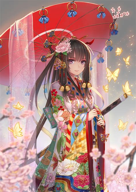 borsó Embody lelkiismeret anime girl with katana and kimono per megjegyzés fenyőfa