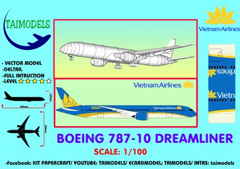 1/100 Boeing 787-10 Vietnam Airlines 100th Aircraft Livery Paper Model - EcardModels
