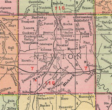 Newton County, Mississippi, 1911, Map, Rand McNally, Decatur, Newton City, Union