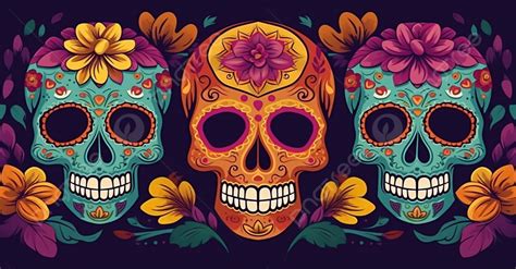 Mexican Day Of The Dead Skull Green Background, Yellow, The Flowers, Cartoon Background Image ...