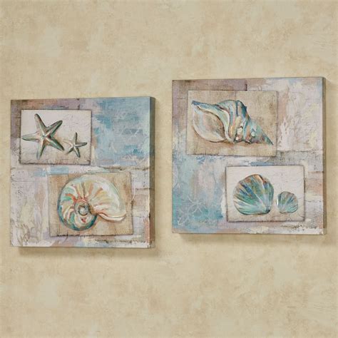 Seaside Gifts Seashell Coastal Canvas Wall Art Set