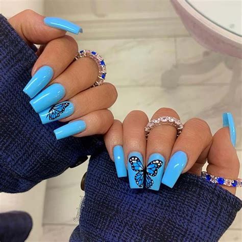 Cute Butterfly Nails | Blue nail art designs, Light blue nails, Blue nails