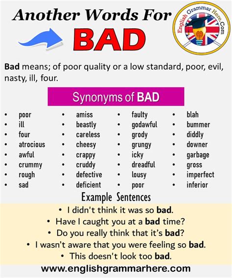 Another word for Bad, What is another, synonym word for Bad? Every ...