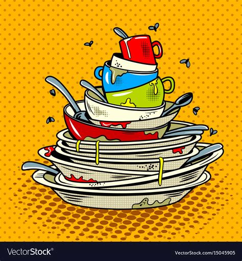 Dirty dishes comic book style Royalty Free Vector Image