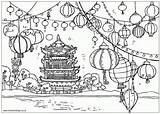 Chinese coloring Page Temple And Lanterns  Coloriages Nouvel An sketch template