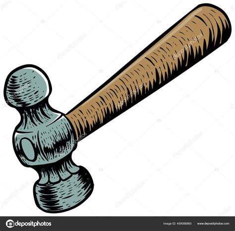 Ball Peen Hammer Woodcut Drawing Style Woodworking Tool Vector ...