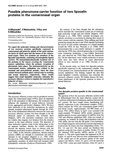 (PDF) Possible pheromone-carrier function of two lipocalins in the vomeronasal organ