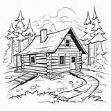 Log Cabin In The Woods  4 Coloring Pages Etsy sketch template