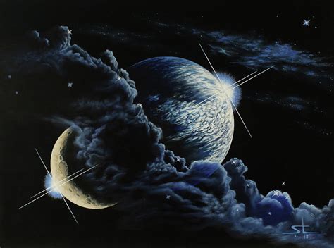 Earth/Moon Fantasy Painting by Sam Loveless - Pixels