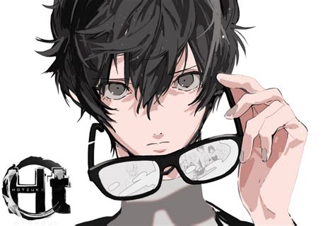 an anime character with glasses talking on the phone