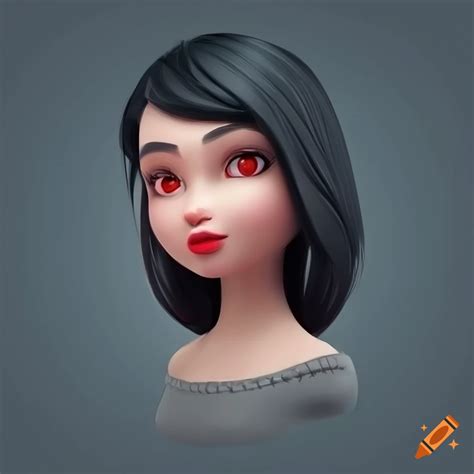 Stylized illustration of a cute girl with red eyes and black hair on ...