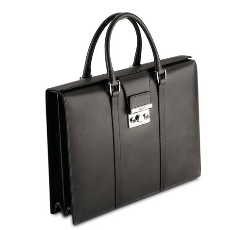 Pineider Power Elegance Women's Briefcase - Black Leather - 2 Handle