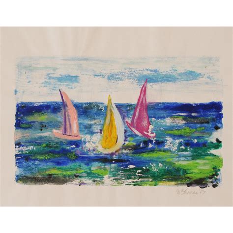 Vintage Sailboat Oil Painting | Chairish