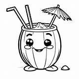 Cute Cartoon coconut With Straw coloring page Lulu Pages sketch template