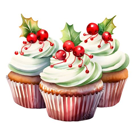 Watercolor Christmas Cupcakes, Christmas Cupcakes, Watercolor Cupcakes, Cake PNG Transparent ...