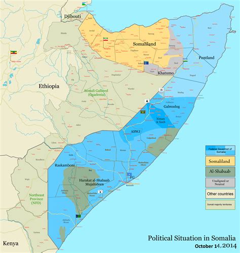 Somalia - political situation (October 2014) • Map • PopulationData.net