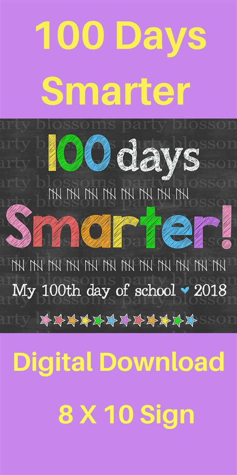 100 Days Smarter 8 X 10 digital download sign. #ad #100daysofschool #printable #etsy