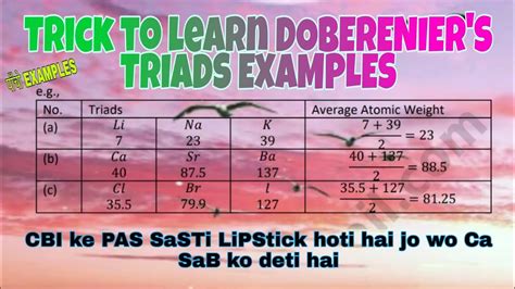 Dobereiner's law of triads Examples trick for NEET , JEE | PCMB XI 2 ...